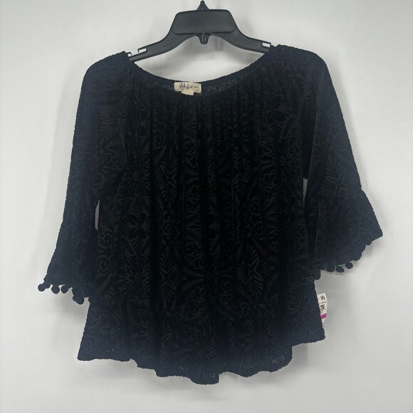 Style & Co Womens Blouse Velvet Off Shoulder Top 3/4 Trim Deep Black PP XS NWT - Picture 3 of 6